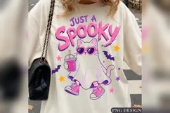 Just a Spooky Cat Halloween PNG, Cute Ghost Cat Shirt Design Product Image 2