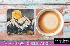 Boho Square Coaster Sublimation - Minimalist Landscape PNG Product Image 1