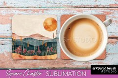 Boho Square Coaster Sublimation - Minimalist Landscape PNG Product Image 1
