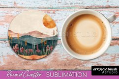 Boho Round Coaster Sublimation, Minimalist Landscape Design Product Image 1