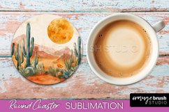 Boho Round Coaster Sublimation, Minimalist Landscape Design Product Image 1