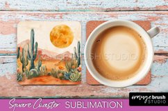Boho Square Coaster Sublimation - Minimalist Landscape PNG Product Image 1