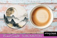 Boho Round Coaster Sublimation, Minimalist Landscape Design Product Image 1
