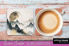 Boho Square Coaster Sublimation - Minimalist Landscape PNG Product Image 1