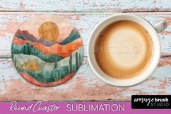 Boho Round Coaster Sublimation, Minimalist Landscape Design Product Image 1