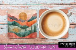 Boho Square Coaster Sublimation - Minimalist Landscape PNG Product Image 1