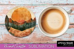 Boho Round Coaster Sublimation, Minimalist Landscape Design Product Image 1