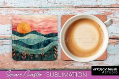 Boho Square Coaster Sublimation - Minimalist Landscape PNG Product Image 1