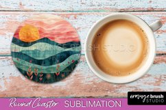 Boho Round Coaster Sublimation, Minimalist Landscape Design Product Image 1