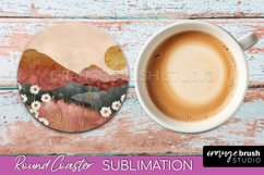 Boho Round Coaster Sublimation, Minimalist Landscape Design Product Image 1
