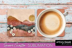 Boho Square Coaster Sublimation - Minimalist Landscape PNG Product Image 1