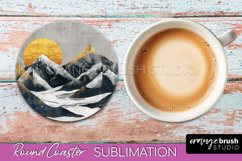 Boho Round Coaster Sublimation, Minimalist Landscape Design Product Image 1