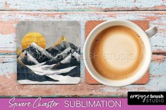 Boho Square Coaster Sublimation - Minimalist Landscape PNG Product Image 1