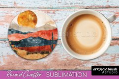 Boho Round Coaster Sublimation, Minimalist Landscape Design Product Image 1