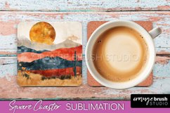Boho Square Coaster Sublimation - Minimalist Landscape PNG Product Image 1