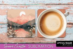 Boho Square Coaster Sublimation - Minimalist Landscape PNG Product Image 1