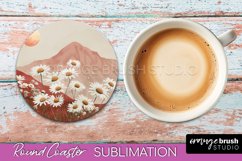 Boho Round Coaster Sublimation, Minimalist Landscape Design Product Image 1