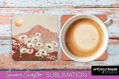 Boho Square Coaster Sublimation - Minimalist Landscape PNG Product Image 1