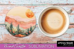 Boho Round Coaster Sublimation, Minimalist Landscape Design Product Image 1