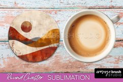 Boho Round Coaster Sublimation, Minimalist Landscape Design Product Image 1