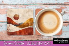 Boho Square Coaster Sublimation - Minimalist Landscape PNG Product Image 1