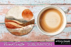 Boho Round Coaster Sublimation, Minimalist Landscape Design Product Image 1