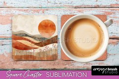 Boho Square Coaster Sublimation - Minimalist Landscape PNG Product Image 1