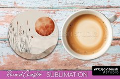 Boho Round Coaster Sublimation, Minimalist Landscape Design Product Image 1