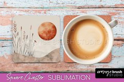 Boho Square Coaster Sublimation - Minimalist Landscape PNG Product Image 1