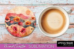 Boho Round Coaster Sublimation, Minimalist Landscape Design Product Image 1