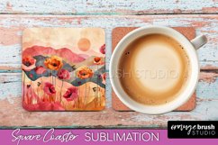 Boho Square Coaster Sublimation - Minimalist Landscape PNG Product Image 1