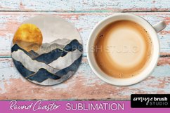 Boho Round Coaster Sublimation, Minimalist Landscape Design Product Image 1