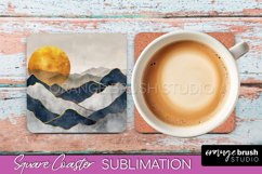 Boho Square Coaster Sublimation - Minimalist Landscape PNG Product Image 1