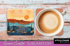 Boho Square Coaster Sublimation - Minimalist Landscape PNG Product Image 1