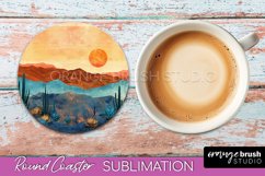 Boho Round Coaster Sublimation, Minimalist Landscape Design Product Image 1
