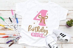 4th Birthday Girl SVG - Four Bow Birthday Girl PNG Product Image 2