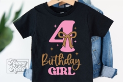4th Birthday Girl SVG - Four Bow Birthday Girl PNG Product Image 3