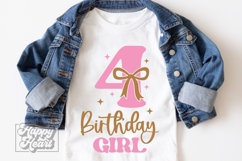 4th Birthday Girl SVG - Four Bow Birthday Girl PNG Product Image 5