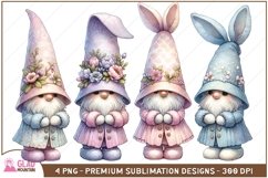 Easter Bunny Gnome floral clipart, Easter Gnome bunny pngs Product Image 1