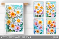 Daffodils Kitchen Towel. Flowers Kitchen Towel Sublimation Product Image 1