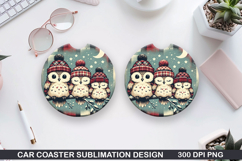 Owls Car Coaster Sublimation| Christmas Coaster PNG Product Image 1