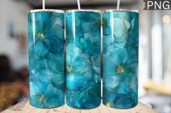 Teal Alcohol Ink Flower Tumbler Wrap -High Quality 300 Dpi Product Image 1