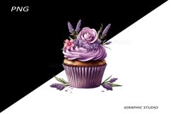 Lavender Cupcake Clipart, Floral Cupcake Clipart Product Image 1