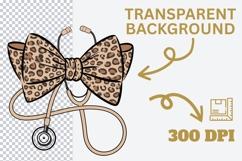 Nurse Leopard Bow Stethoscope Sublimation Design Product Image 3