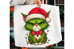 Green Angry Christmas Cat PNG, Merry Christmas Sublimation Product Image 6