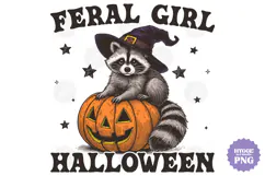 Vintage Funny Sarcastic Feral Witch Raccoon Halloween PNG Product Image 1