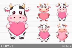 Valentines Cow Clipart. Valentines Sublimation Product Image 1