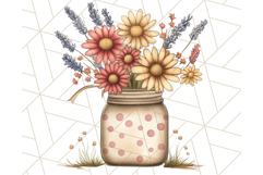 Flowers in Glass Jars PNG, Rustic Floral Watercolor Clipart Product Image 4