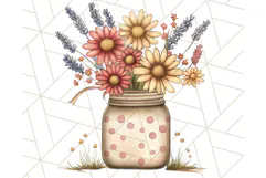Flowers in Glass Jars PNG, Rustic Floral Watercolor Clipart Product Image 4