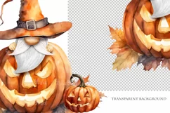 Watercolor Halloween gnome with pumpkins, Gnome PNG Product Image 4